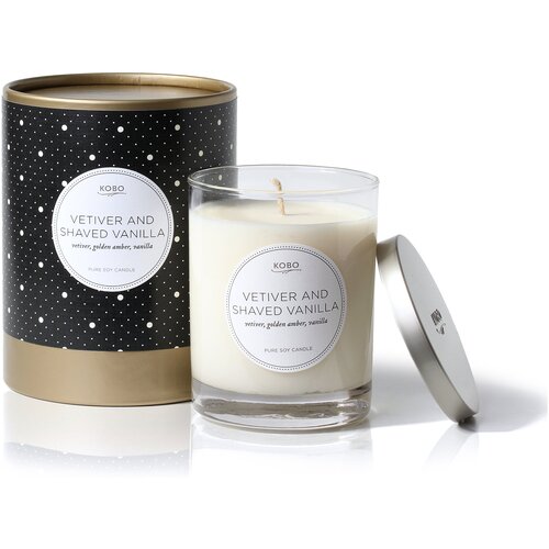 KOBO Свеча VETIVER AND SHAVED VANILLA большая в стекле 312 гр