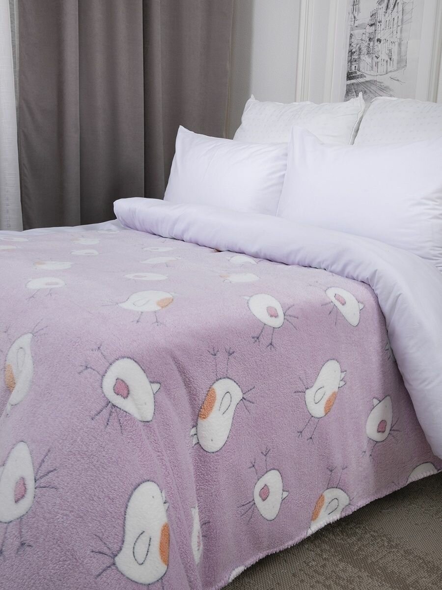 Плед 150х200 детский пушистый на кровать, Baby Nice, "Птичка", розовый