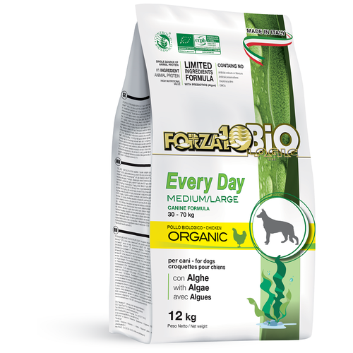 Корм Forza10 Bio Every Day Medium/Large Organic (органический) для собак средних и крупных пород, курица и водоросли, 1,5 кг