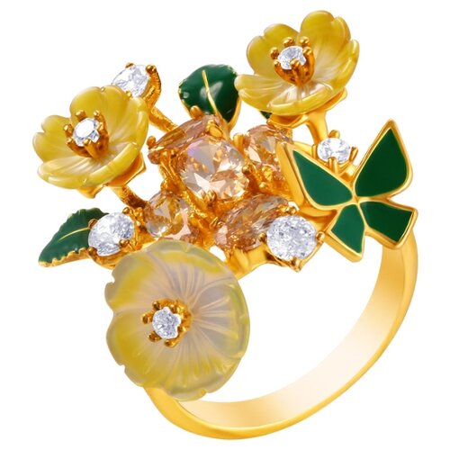 фото Jv кольцо из серебра c фианитом, перламутром, эмалью sr28509-br2_ko_sh_enam_001_yg, размер 16.75