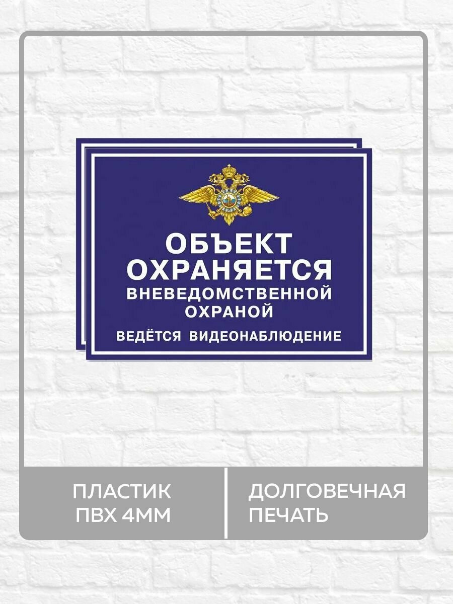 2 таблички "Объект охраняется вневедомственной охраной, ведется видеонаблюдение" А5 (20х15см)