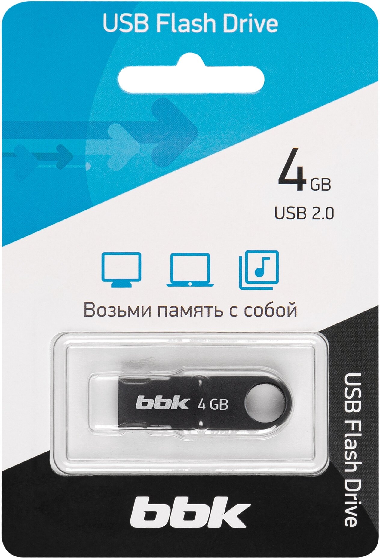 USB флеш накопитель BBK 004G-SHTL черный 4Гб USB20 SHUTTLE серия