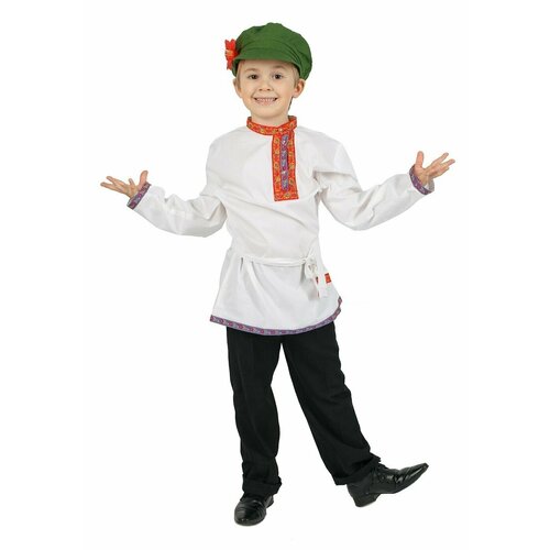 фото Косоворотка для мальчика русский народный карнавальный костюм рубашка детская белая хлопок русский сарафан