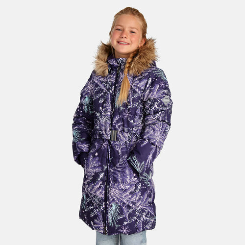 фото Пуховик huppa, демисезон/зима, карманы, капюшон, отделка мехом, размер 146, фиолетовый