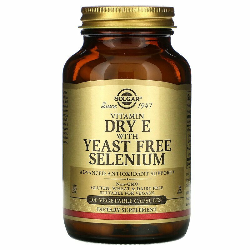 Solgar Dry E with Yeast Free Selenium (Сухая форма витамина Е с бездрожжевым селеном) 100 капсул (Solgar)