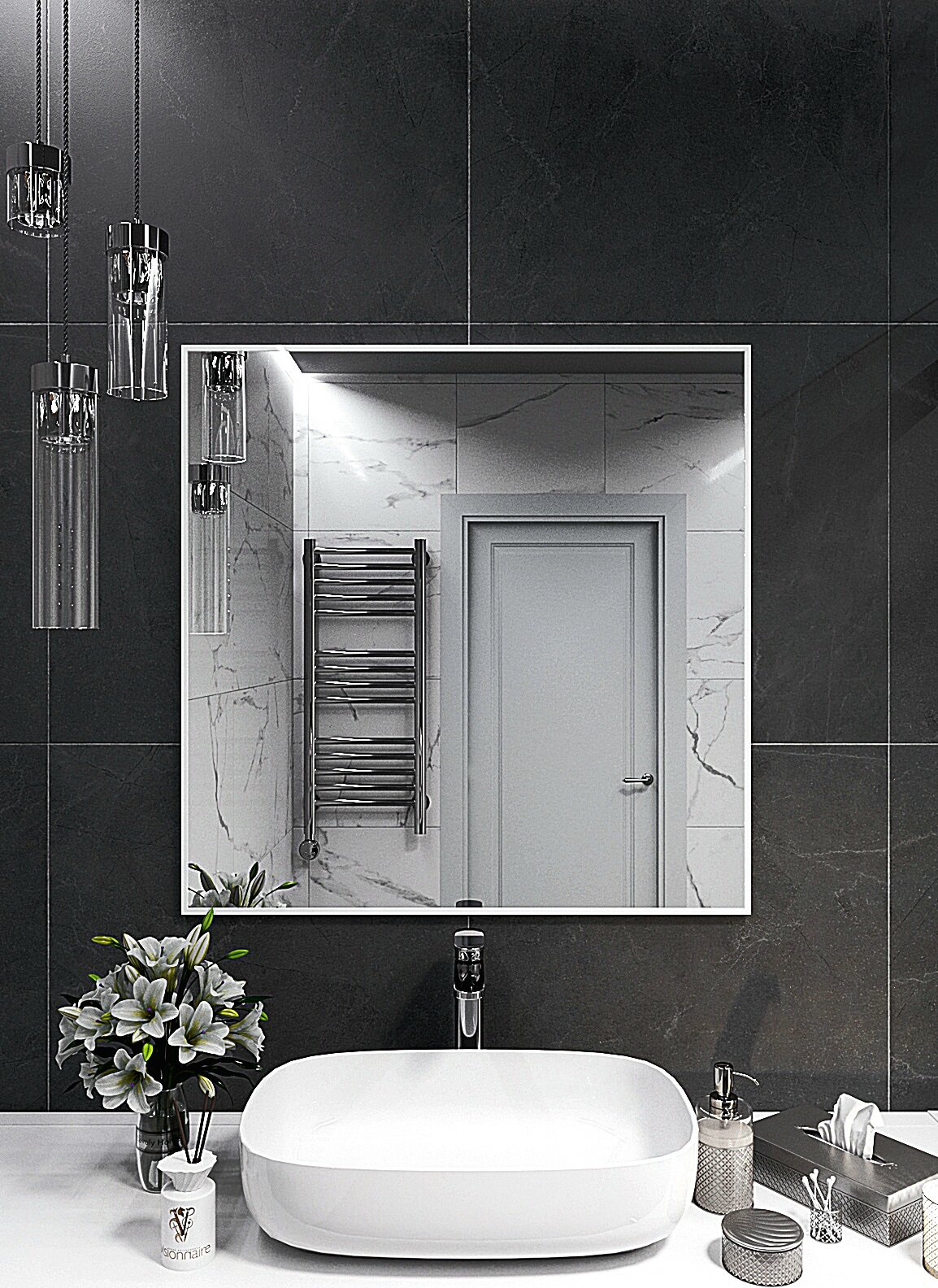 Зеркало в алюминиевой раме настенное ONE MIRROR 80х80 см. Белое