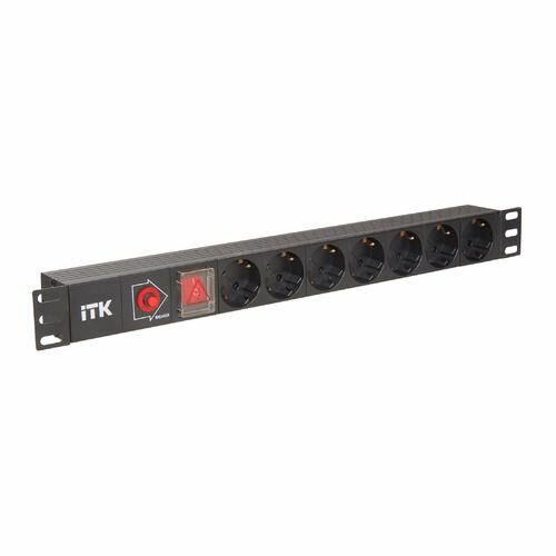 PH13-7D3 ITK PDU 7 розеток нем. стандарт, с LED выключателем и защитой от перенапряжения, без шнура, вх. C14, алюминиевый профиль IEK - фото №2