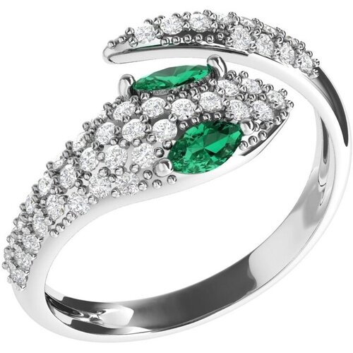 Кольцо Яхонт, серебро, 925 проба, фианит, размер 16, зеленый, бесцветный кольцо diamant online серебро 925 проба изумруд синтетический фианит размер 20 зеленый