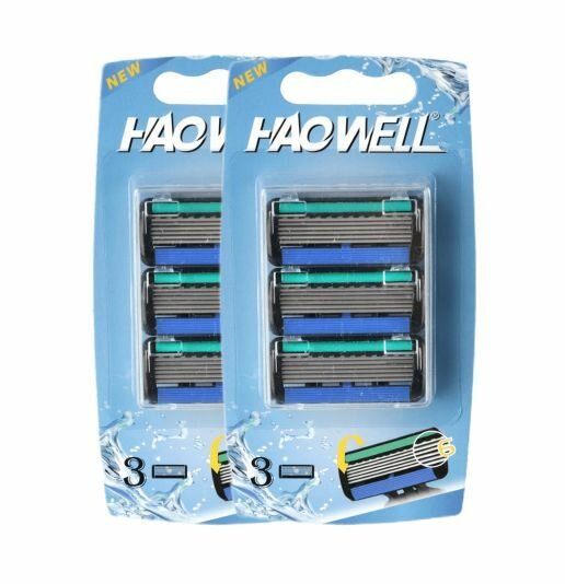 6 многоразовых кассеты, 6 лезвий, для бритвенного станка HAOWELL, плавающая головка, полоска Aloe+витамин E.