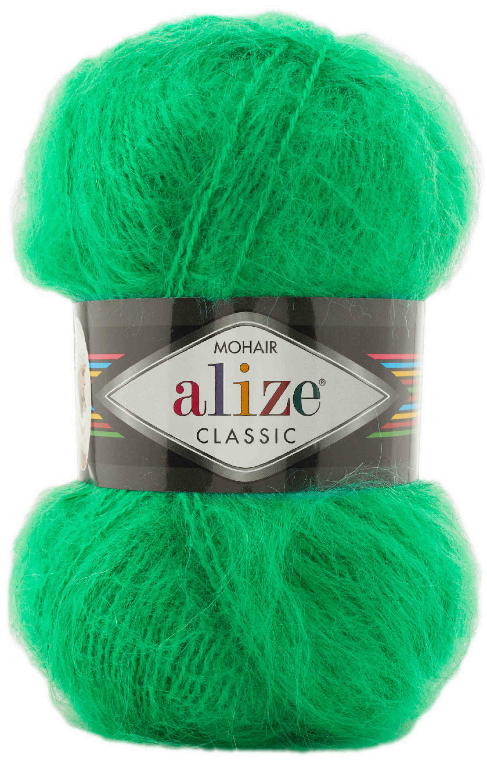 Пряжа Alize Mohair Classic зелёный (455), 24%шерсть/25%мохер/51%акрил, 200м, 100г, 1шт