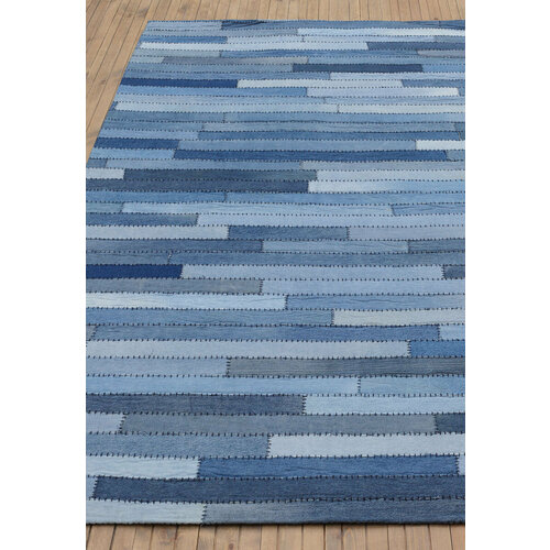 Ковер на пол 1,4 на 2 м в спальню, гостиную, безворсовый, синий, голубой Jeans Pocket Rug Stripes-Natural