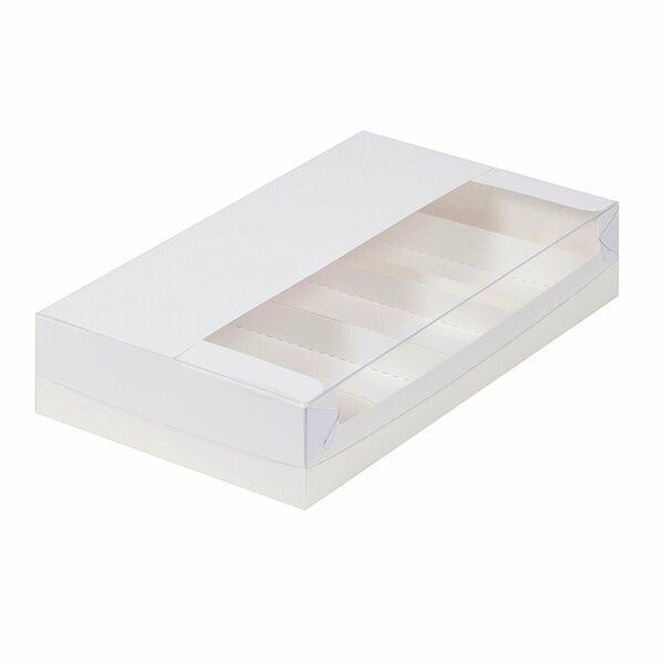 Упаковка для пирожных с окошком Белая Эклер 25х15х5 см. Fupeco