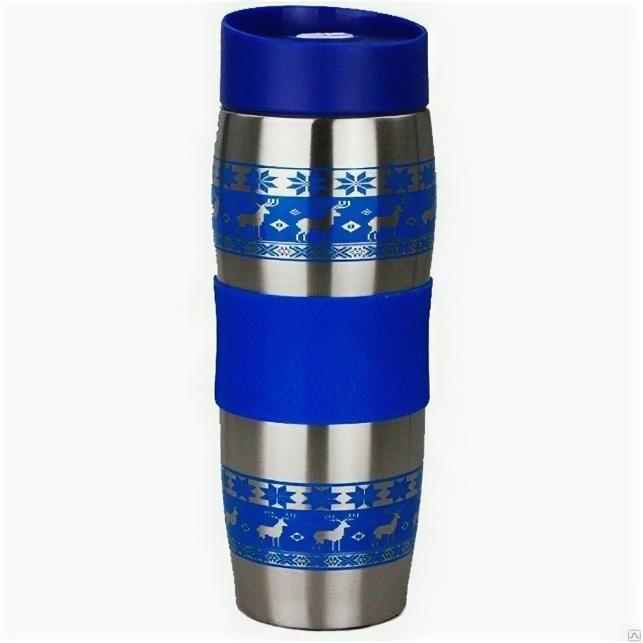 Термокружка Alpenkok с силиконовой вставкой, 0.4 л олени синие - фотография № 3