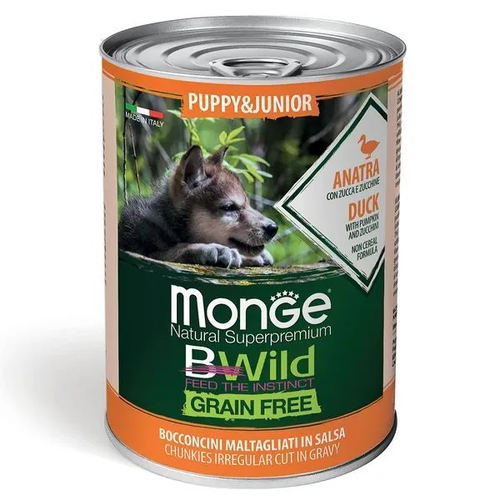 Влажный корм для щенков Monge BWILD Feed the Instinct, утка, с тыквой, с цукини 1 уп. х 3 шт. х 400 г