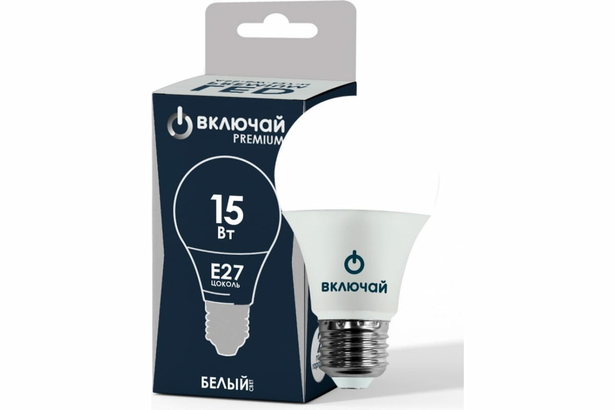 Лампа светодиодная Включай LED A60 15W E27 4000K (W) PREMIUM 220V