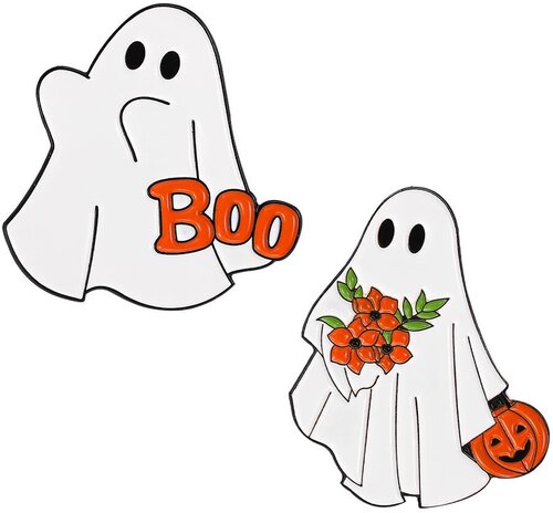 Комплект значков TRENDY BAGS Значок привидение Boo (2шт) / Значки в форме привидений / Хэллоуин / Брошь привидение, эмаль, 2 шт., белый