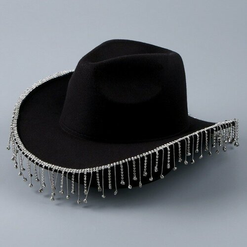 Шляпа ковбойская, со стразами, р. 56 см, цвет чёрный шляпа ковбойская со стразами р 56 см цвет белый