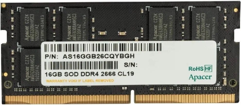 Оперативная память 16Gb (1x16Gb) PC4-21300 2666MHz DDR4 DIMM CL19 Apacer AU16GGB26CQYBGH