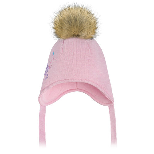 фото Шапка gusti, демисезон/зима, с помпоном, подкладка, вязаная, размер 54, розовый