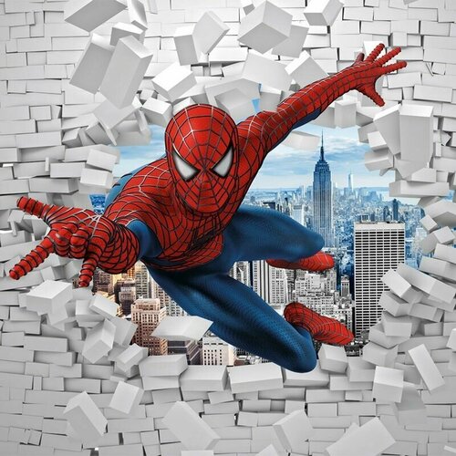 Моющиеся виниловые фотообои Человек-паук. Сквозь стену 3D детские, 250х250 см