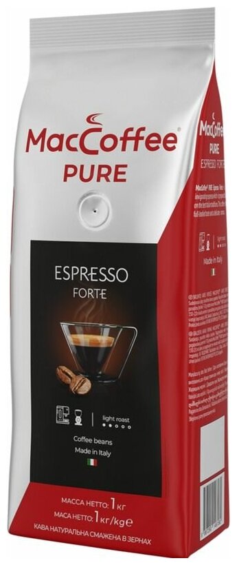 Кофе жареный натуральный в зернах MacCoffee "PURE Espresso Forte" 1000 г пакет с клапаном (Италия) - фотография № 1