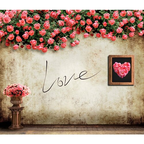 Моющиеся виниловые фотообои GrandPiK Love и розы на стене, 350х300 см