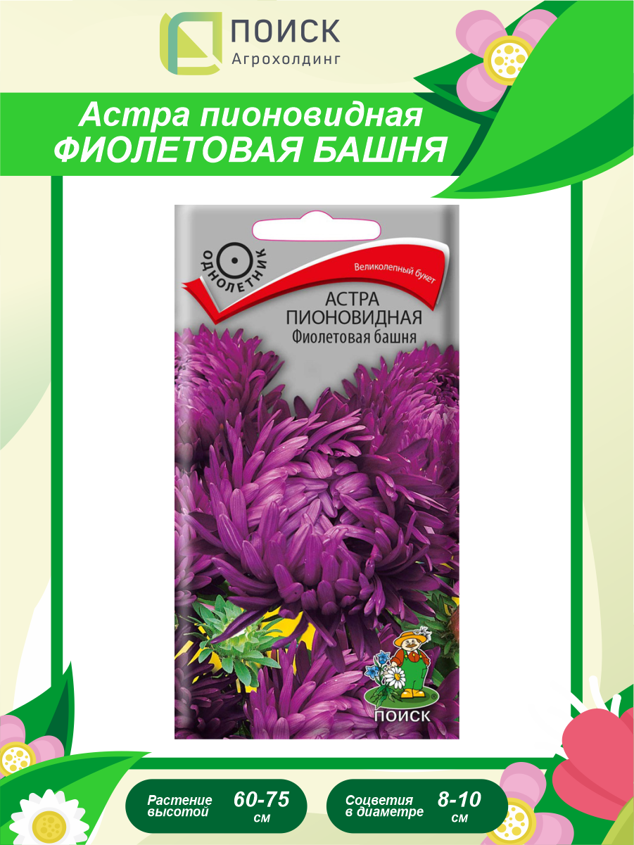 Семена Астра пионовидная Фиолетовая башня однолетние 0,3 гр.
