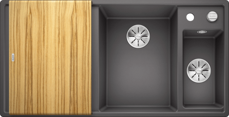 Врезная кухонная мойка 51 см, Blanco Axia III 6S чаша слева доска ясень, темная скала - фотография № 4