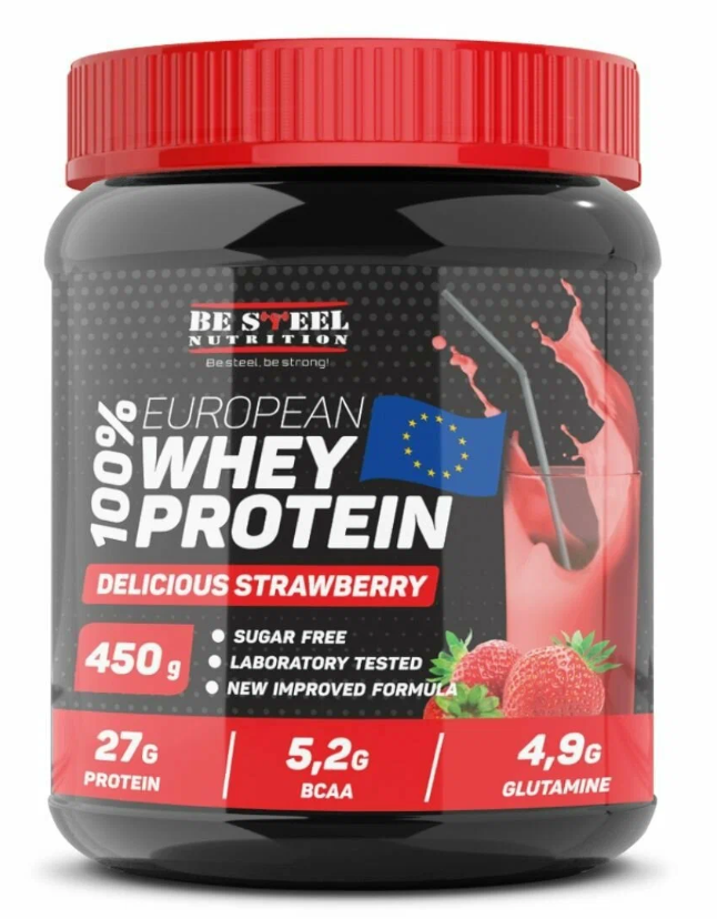 Напиток растворимый "ВЭЙ про" Be Steel Nutrition 100% European Whey Protein 0,45кг (вкусная клубника)