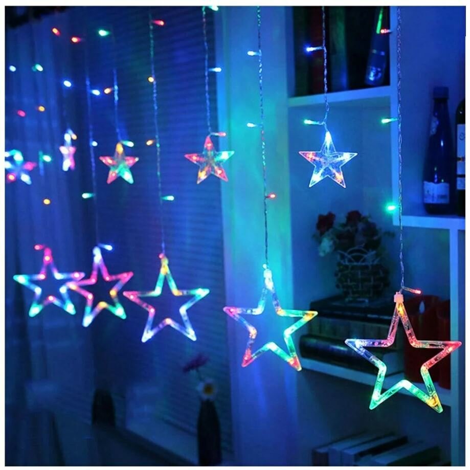 Новогодние украшения светодиодная гирлянда занавес штора звезды разноцветный RGB 250х100