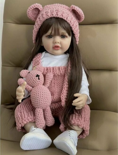 Кукла реборн Бетти силиконовая. Кукла младенец 55 см. в розовом вязаном костюме. Можно купать