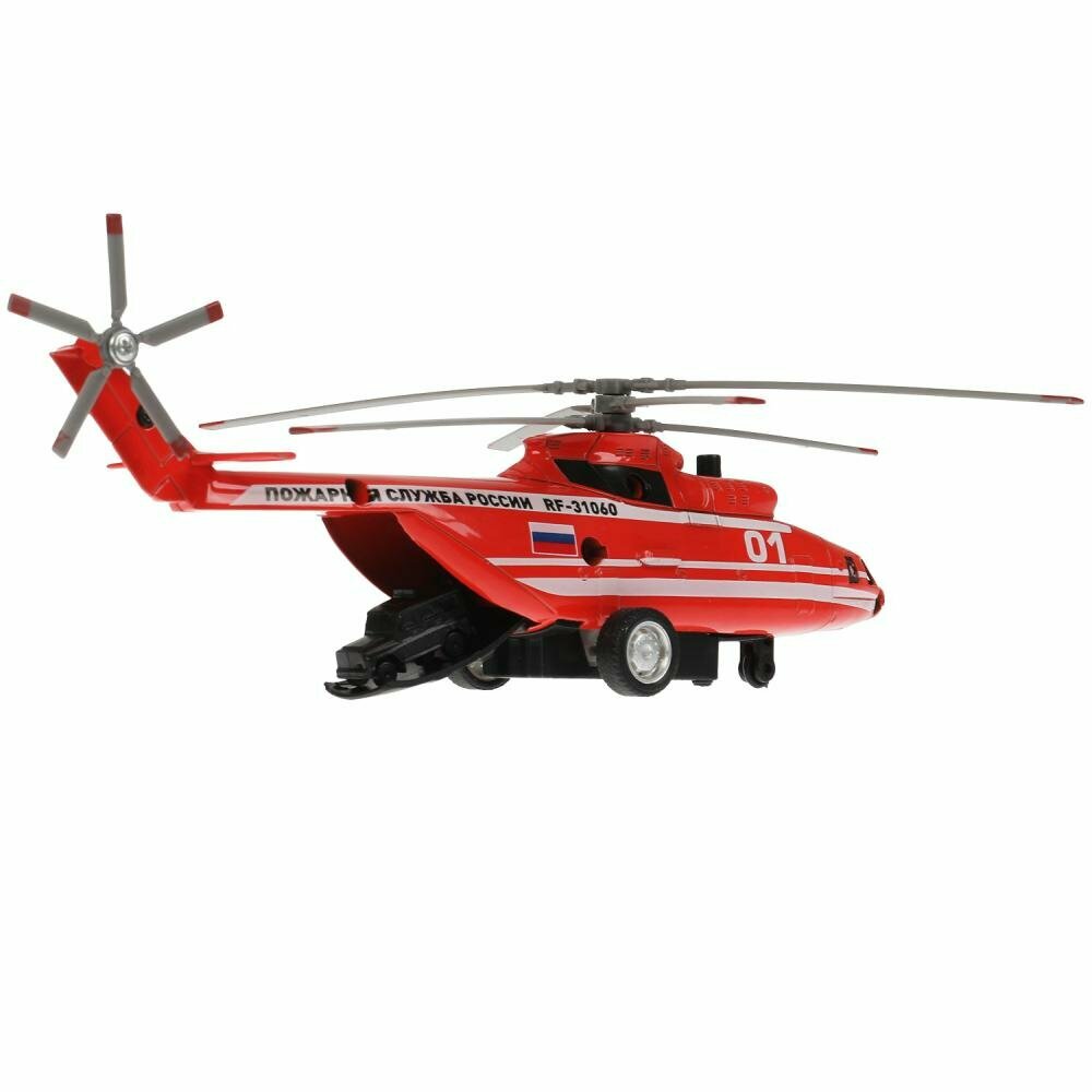 Модель металл свет-звук Вертолет Пожарный, 20 см. Технопарк COPTER-20SLFIR-RDWH — фото 1