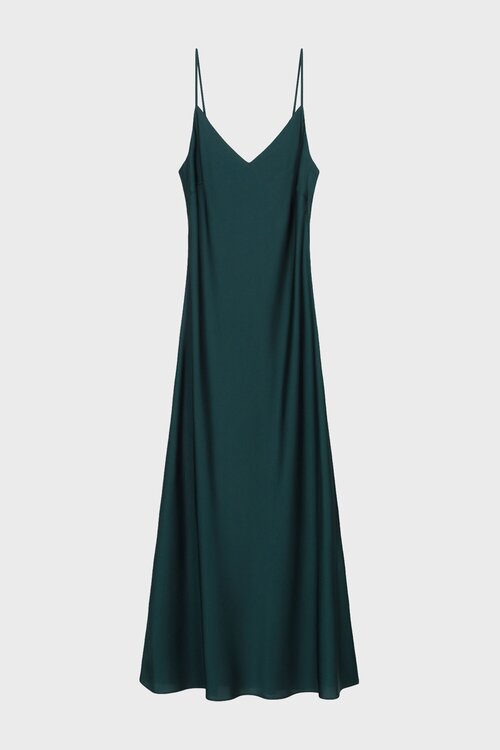 Платье-комбинация prav.da, полуприлегающее, миди, подкладка, размер M, зеленый, хаки
