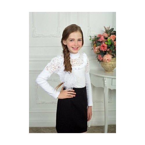 Школьная блуза , длинный рукав, размер 146, белый