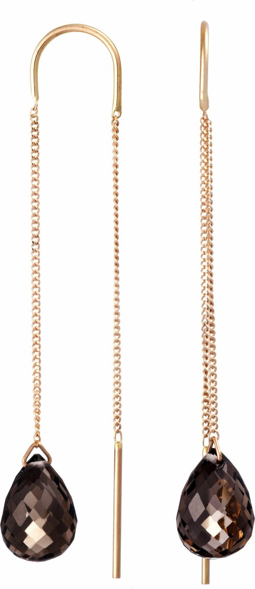 Серьги цепочки Митра, красное золото, 585 проба, раухтопаз, длина 4.5 см, коричневый, золотой
