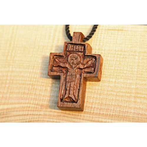 Колье МИСТОРИИ, коричневый крест деревянный на шею ручной работы нательный крест из черного граба