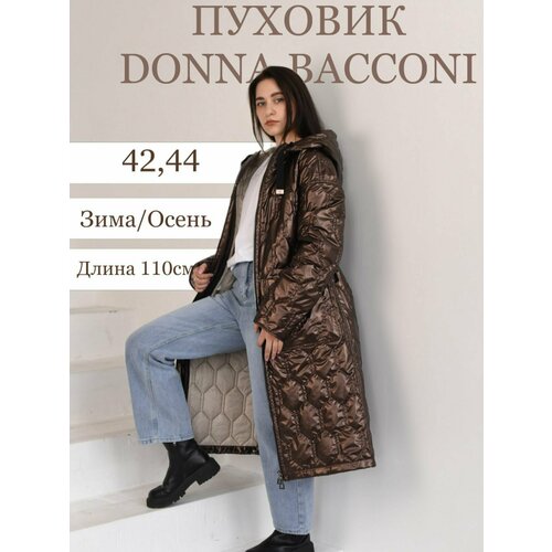 фото Пуховик женский, силуэт с высокой талией, размер 44, коричневый donna bacconi couture