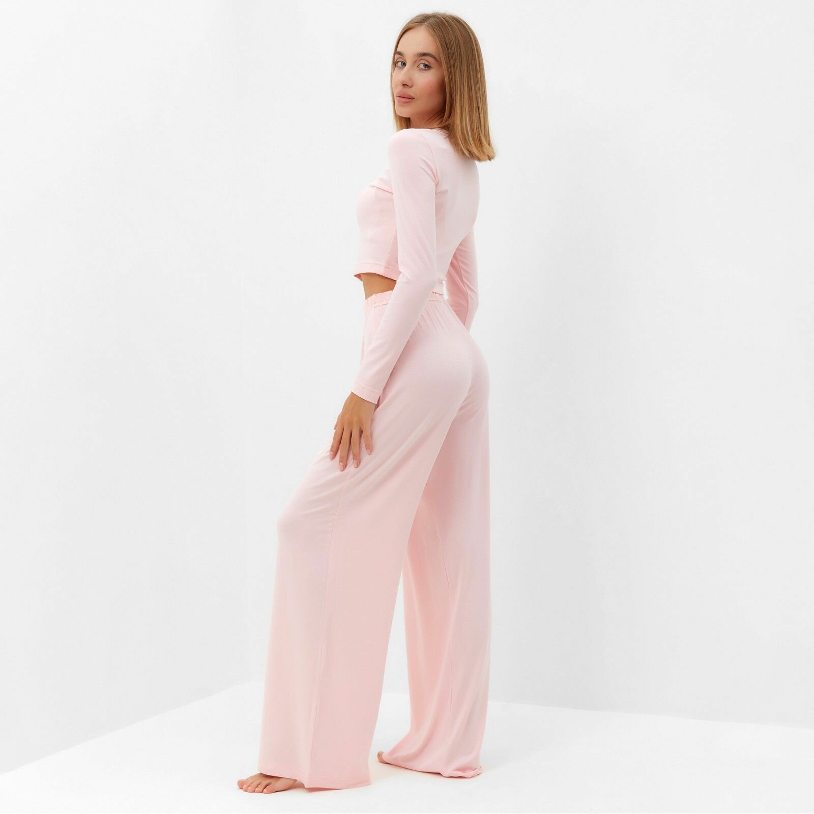 Комплект женский (лонгслив, брюки) MINAKU: Home collection цвет розовый, р-р 48 - фотография № 5
