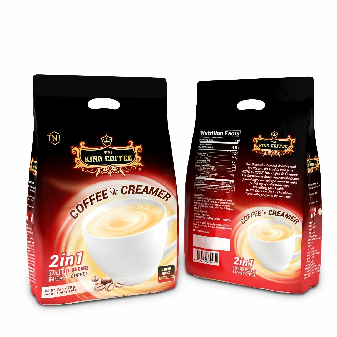 Кофе растворимый 2 в 1 TNI KING COFFEE & CREAMER без сахара со сливками/22 стиков по 10 г