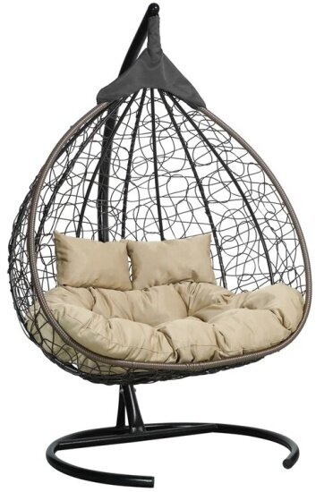 Подвесное кресло кокон двухместное Laura Outdoor FISHT коричневое + бежевая подушка (полиэстер)