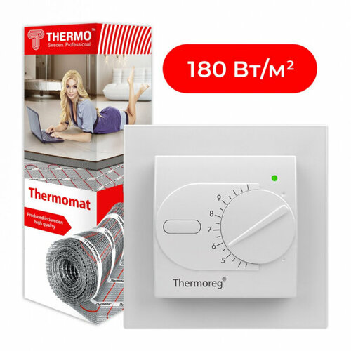 Комплект тёплого пола под плитку 4м2 Thermomat 180 Вт/м² + терморегулятор TI-200 Design Белый