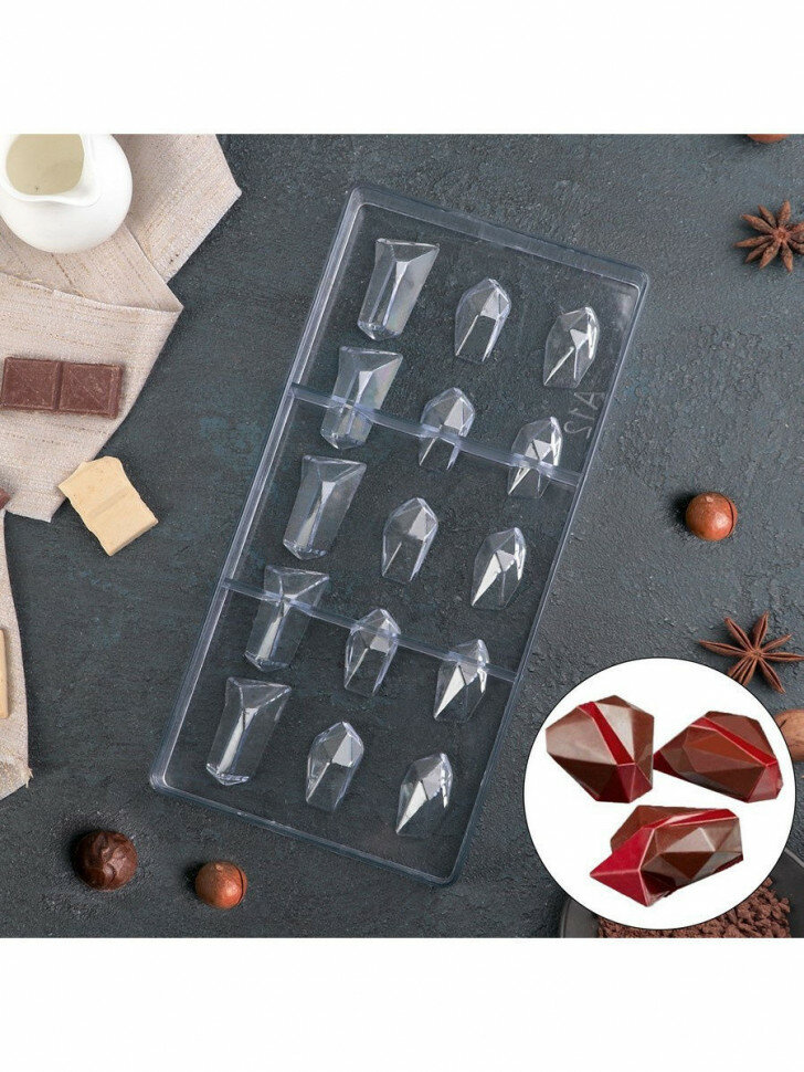 Форма для шоколада и конфет KONFINETTA «Драгоценные камни», 33×16,2 см, 16 ячеек, ячейка 2,5×3 см, 2,5×4,5 см - фотография № 5