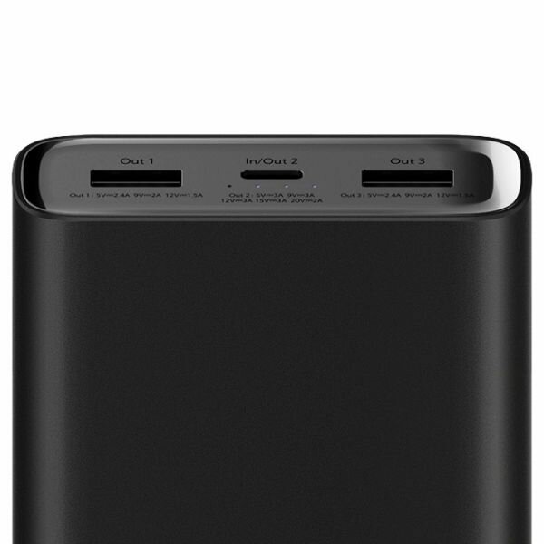 Портативный аккумулятор Xiaomi Mi Power Bank 3 Pro, 20000 mAh, черный, упаковка: коробка