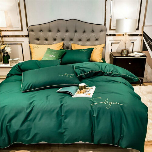 Комплект постельного белья Good Sleep из Сатина Евро Однотонное Хлопок Простыня 220x240 см Серый Бирюзовый