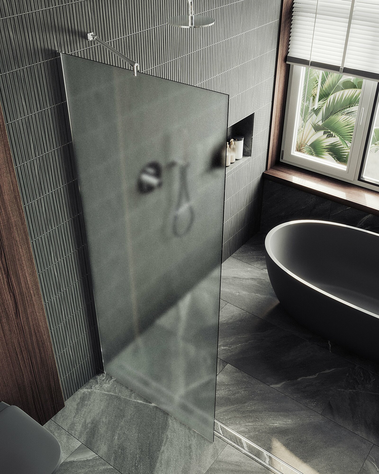 фото Душевая перегородка в широком профиле золото 1950х890 Стекло 8 мм Сатин