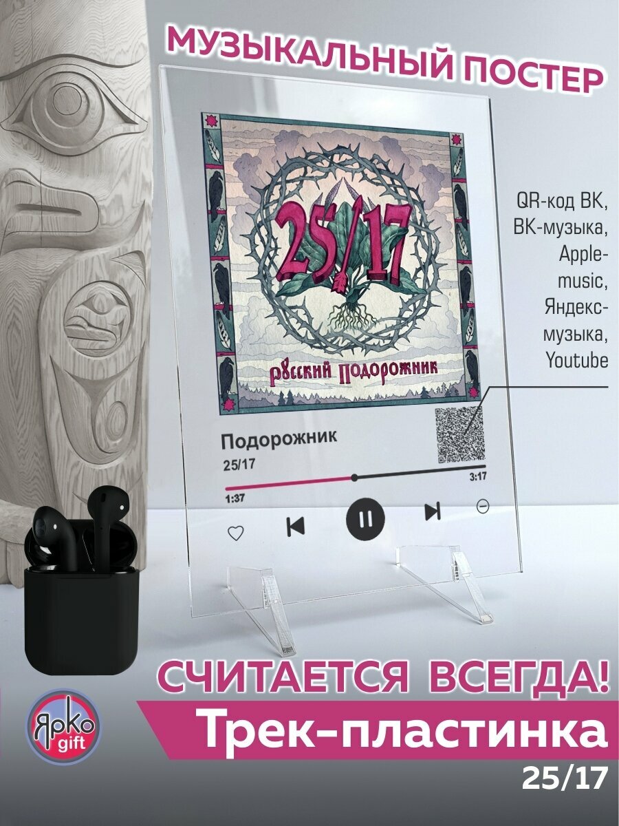 25/17 - Подорожник Spotify-постер 14х20 см/ музыкальная трек-пластинка/ постеры картины для интерьера на стекле/ спотифай сувенир подарок