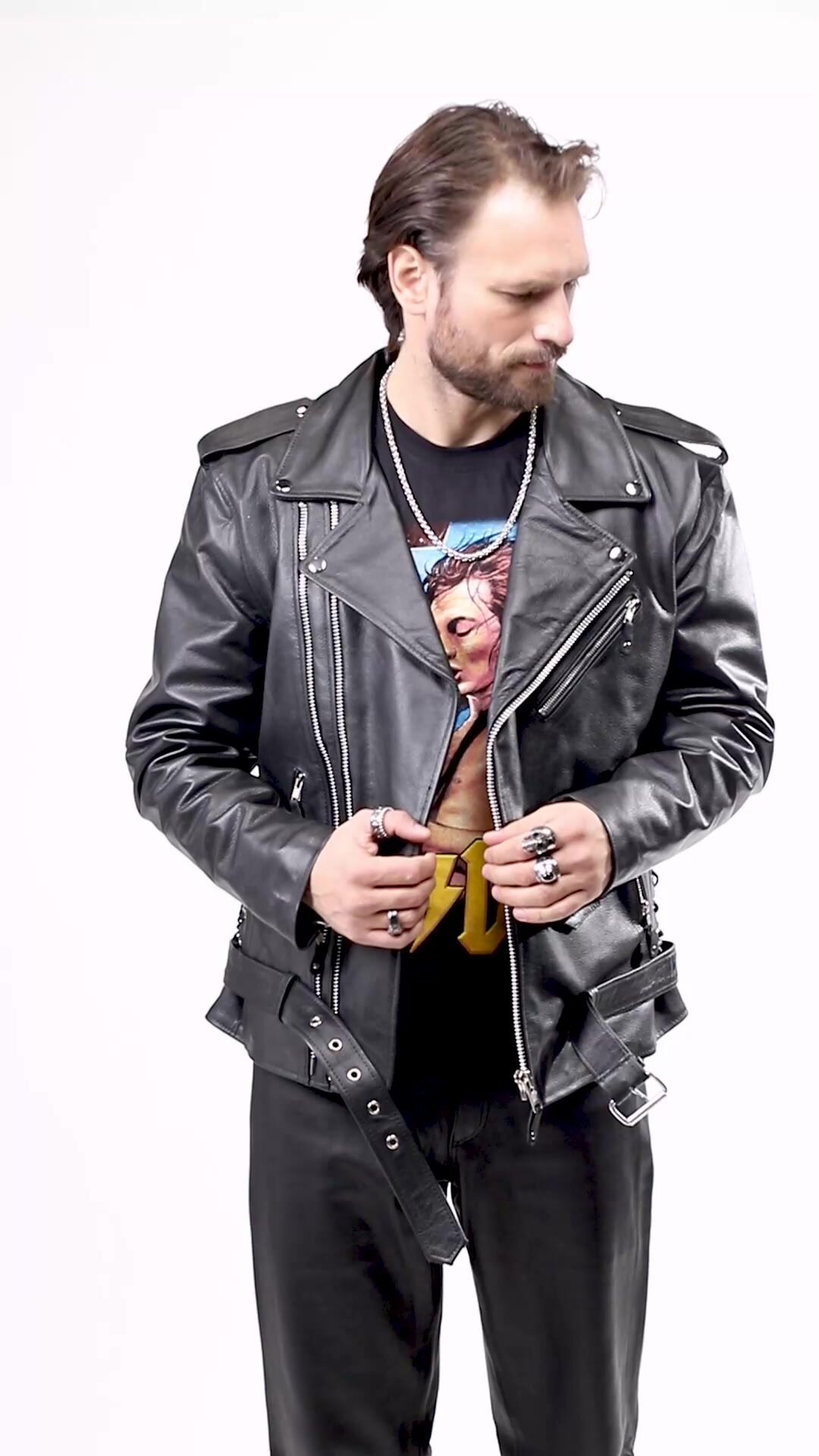 Косуха кожаная мужская RockMerch KRM774 с двумя молниями — фото 1