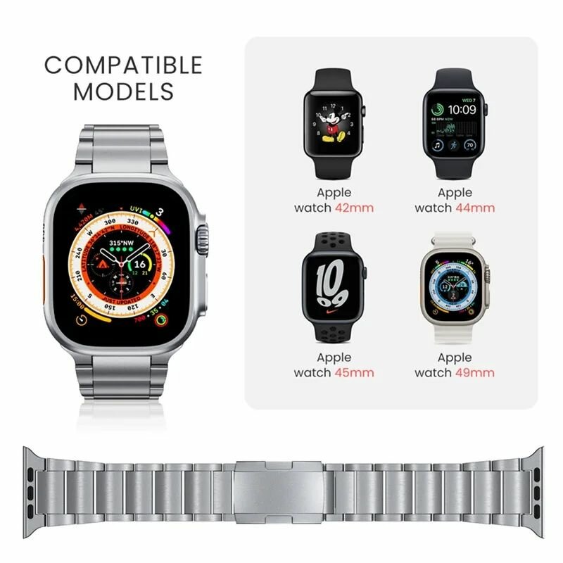 Титановый ремешок для Apple Watch Ultra 49 мм ремешок 45 мм 41 мм 44 мм для Apple Watch Series 9 8 7 6 — фото 1