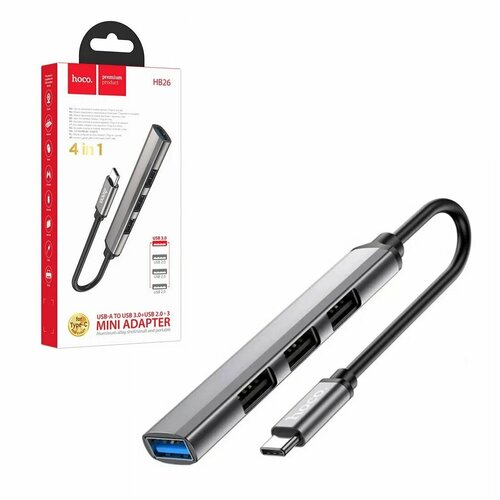 Хаб разветвитель Hoco HB26 USB Type-C to USB 30 3USB 20 темно-серый 1500₽