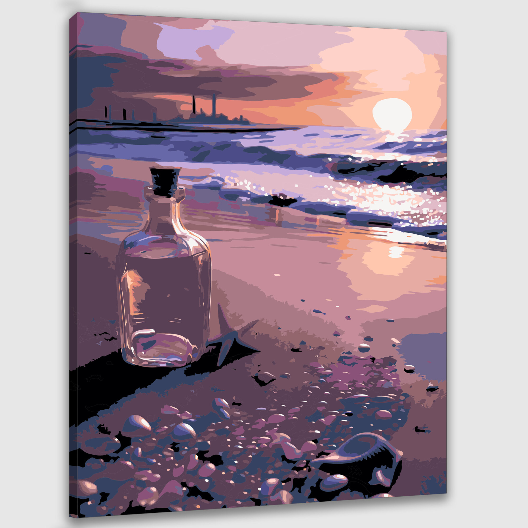 Картина по номерам 40x50 см, пляж, разрешение, свет, сумерки, бутылочка, зелье, свечение, цвета, пейзаж, вода, дюны